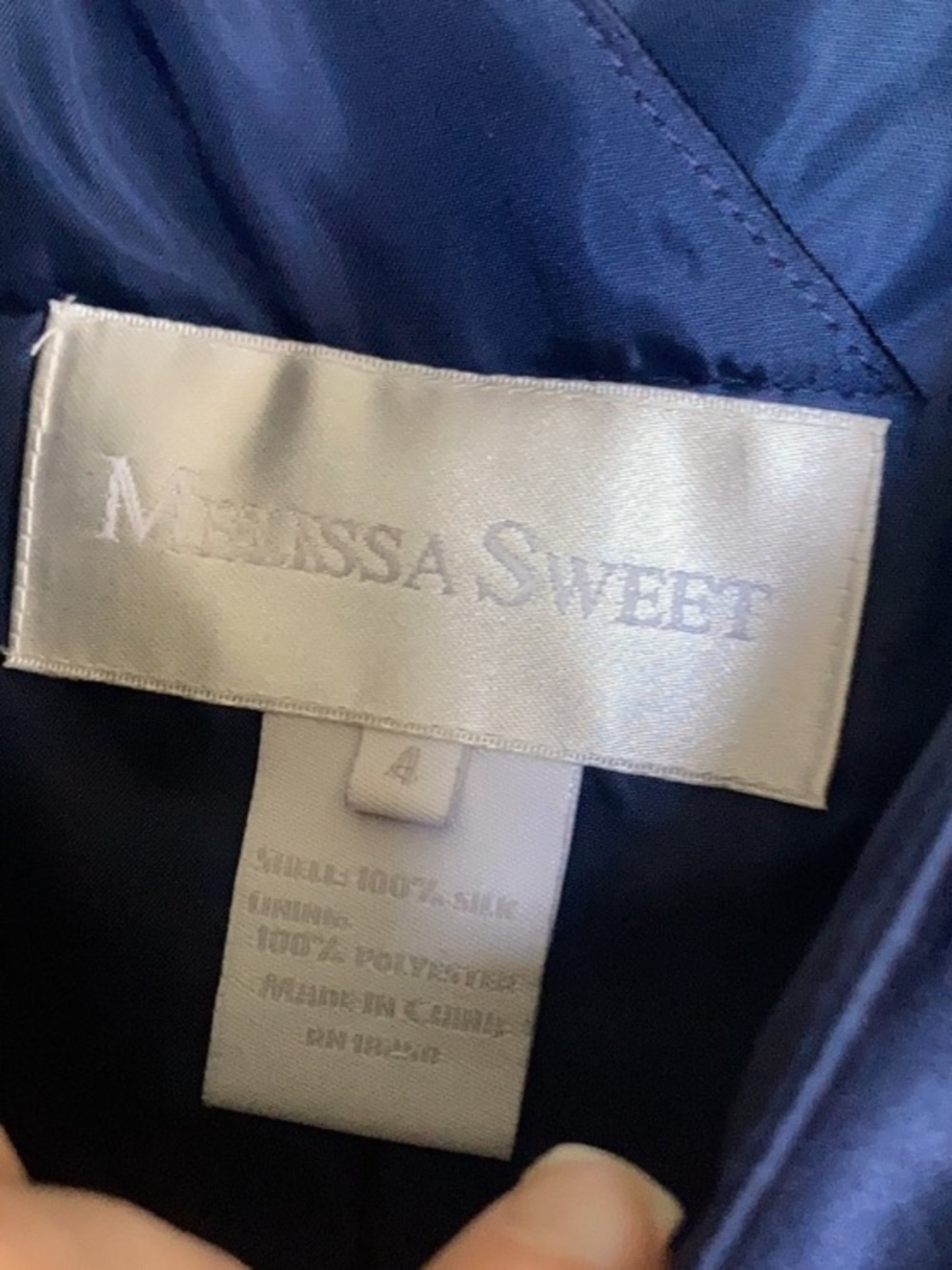 Melissa Sweet silk navy blue dress size 4 - Picture 13 of 17
